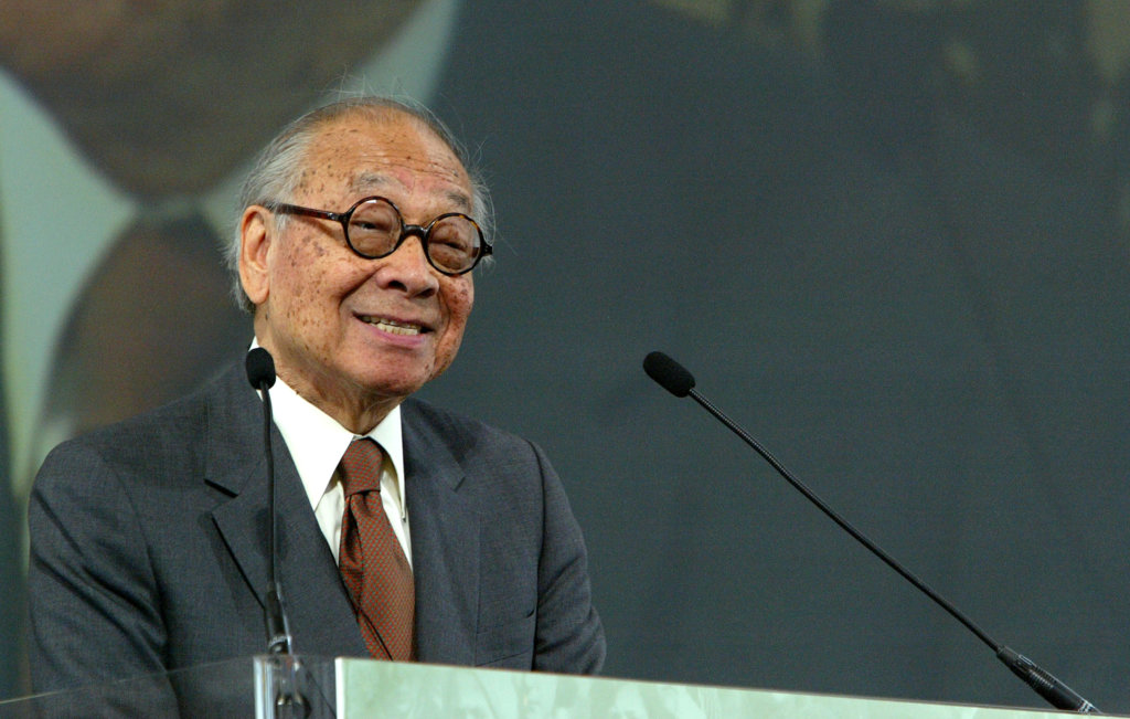 FILE - MAY 16, 2019: It was reported that legendary Chinese American architect I.M. Pei, whose designs include the glass pyramid at Louvre Museum in Paris, the Museum of Islamic Art in Doha, the National Gallery of Art's East Building, and the Jacob K. Javits Convention Center, has died at the age of 102. NEW YORK - APRIL 21: Architect I.M. Pei Speaks after being honored with an Ellis Island Family Heritage Awards at the Ellis Island Museum, April 21, 2004 in New York City.   Paul Hawthorne/Getty Images/AFP