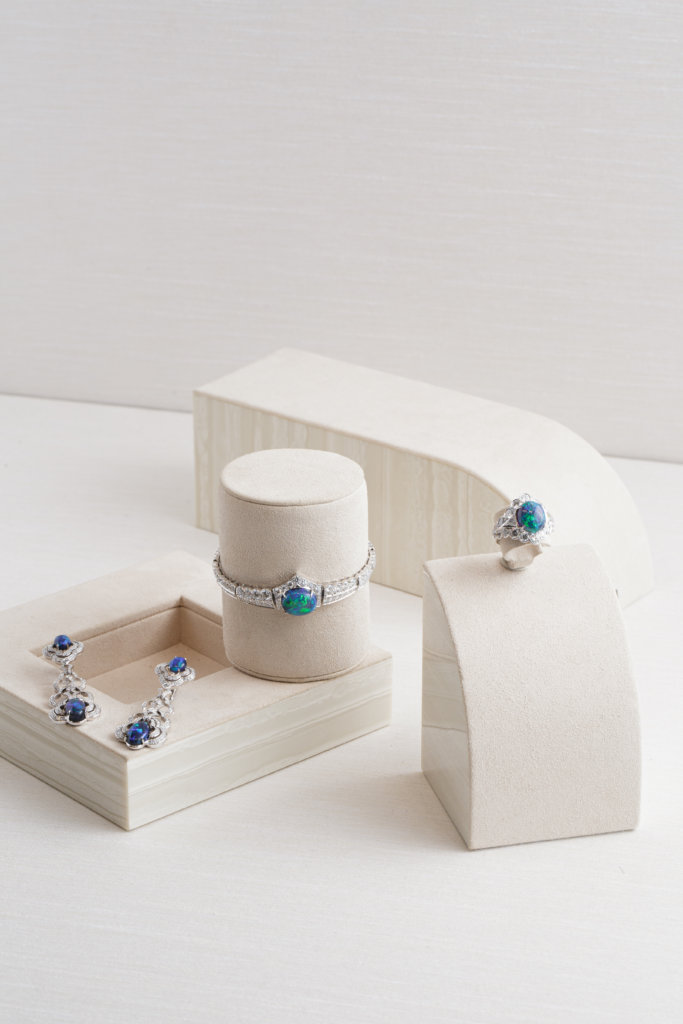 Left to right: Opal Earrings $1,200,000 / Opal Bracelet $1,140,000 / Opal Ring $920,000