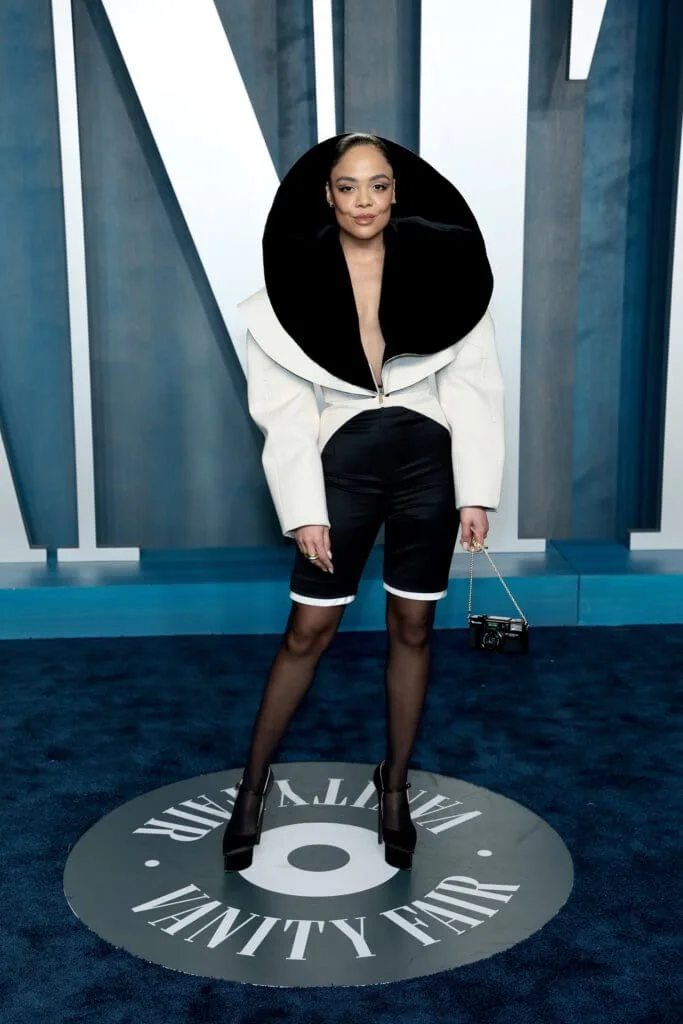 BEVERLY HILLS, CALIFORNIA - MARCH 27: Tessa Thompson attends the 2022 Vanity Fair Oscar Party hosted by Radhika Jones at Wallis Annenberg Center for the Performing Arts on March 27, 2022 in Beverly Hills, California. (Photo by Dimitrios Kambouris/WireImage)