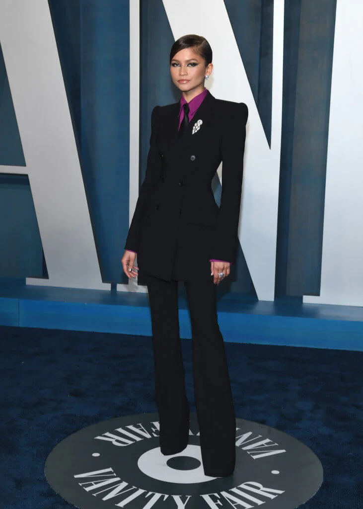 Zendaya walking on the red carpet at the 2022 Vanity Fair Oscar Party held at the Wallis Annenberg Center for the Performing Arts in Beverly Hills, CA on March 27, 2022. (Photo by Anthony Behar/Sipa USA)