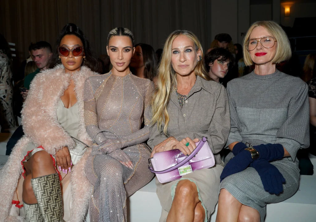 NEW YORK, NEW YORK - SEPTEMBER 09: (L-R) LaLa Anthony, Kim Kardashian, Sarah Jessica Parker, and Naomi Watts attend the FENDI 25th Anniversary of the Baguette at Hammerstein Ballroom on September 09, 2022 in New York City. (Photo by Sean Zanni/Getty Images for FENDI)
