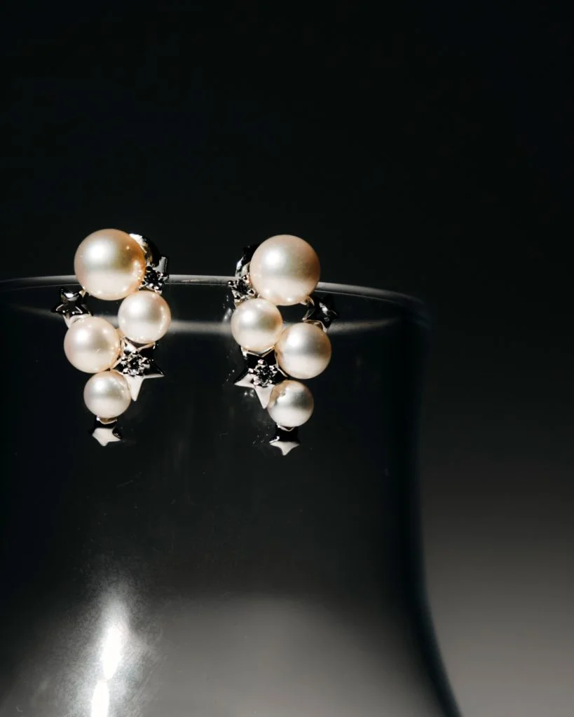 MIKIMOTO STARRY NIGHT 18K WHITE GOLD EARRING WITH AKOYA CULTURED PEARL AND DIAMOND