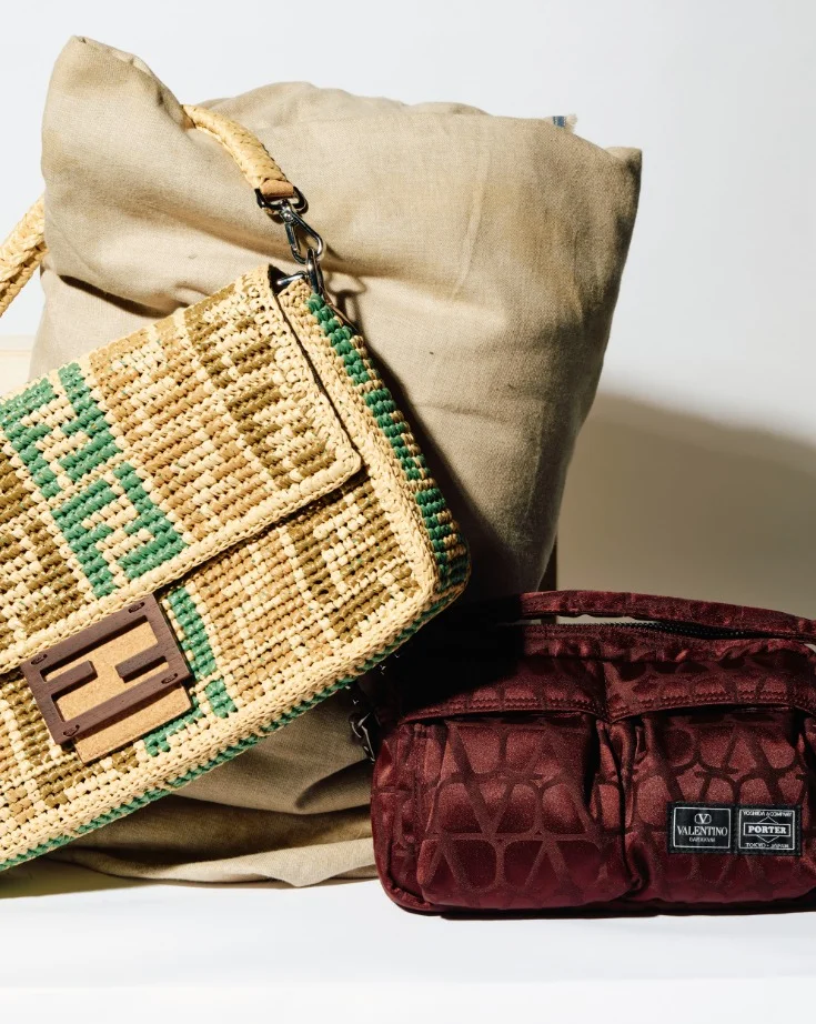 FENDI  WOVEN RAFFIA MAXI BAGUETTE BAG WITH MULTICOLOUR FF MOTIF  VALENTINO  GARAVANI AND PORTER SHOULDER BAG 