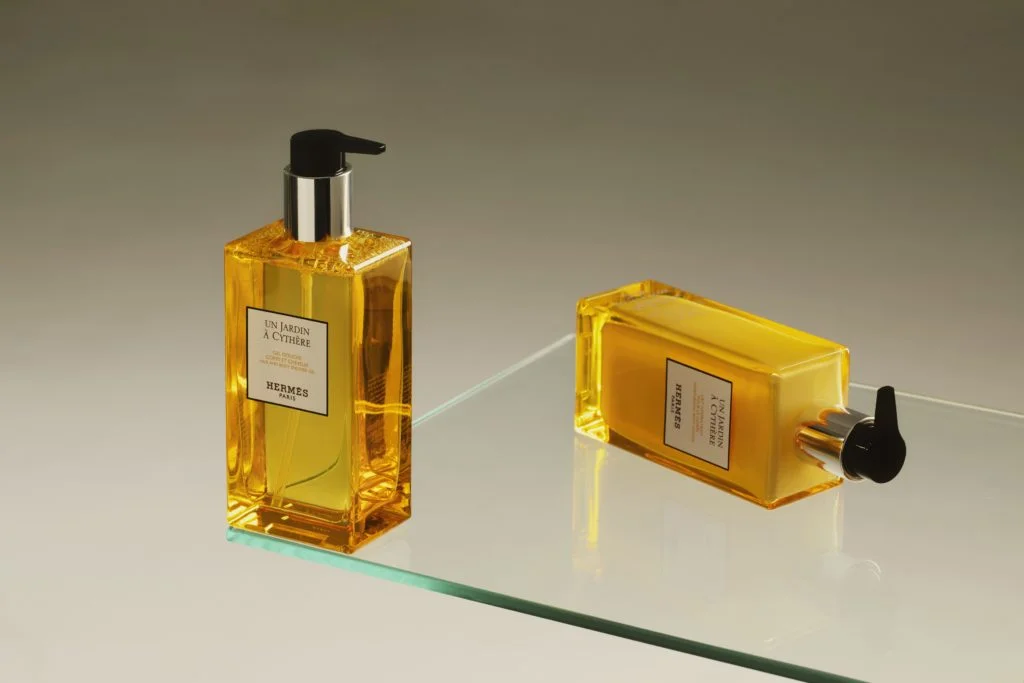 HERMÈS (LEFT) UN JARDIN À CYTHÈRE hair and BODY SHOWER GEL (RIGHT) UN JARDIN À CYTHÈRE MOISTURIZING BODY LOTION