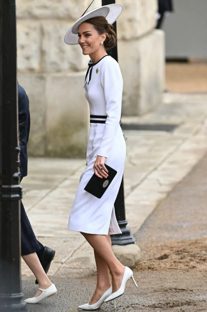 Britain's Catherine, Princess of Wales, arrives to Horse Guards Parade for the King's Birthday Parade "Trooping the Colour" in London on June 15, 2024. Catherine, Princess of Wales, is making a tentative return to public life for the first time since being diagnosed with cancer, attending the Trooping the Colour military parade in central London. (Photo by JUSTIN TALLIS / AFP)