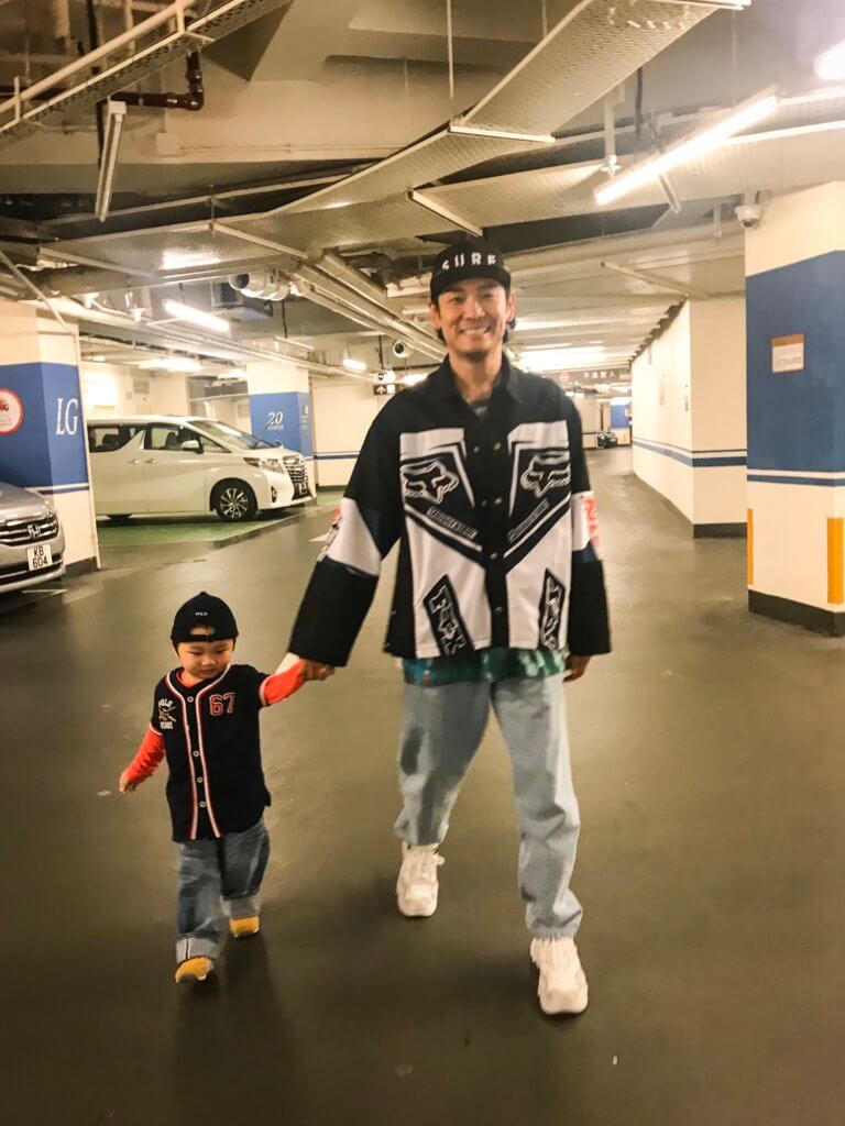 Saturday Daddy Hat: STAMPD Jacket: Coté Mer T-shirt: Gosha Rubchinskiy Jeans: Gosha Rubchinskiy Sneakers: N21 Son Hat: Ralph Lauren Kids Top: Ralph Lauren Kids Jeans: Go to Hollywood Sneakers: Converse